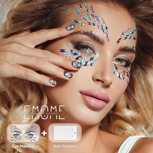 EMOME 12 Sets Face Gems Glitter, Face Eye Body Jewels Rhinestones for Women Makeup, Face Gem Nail Stickers for Fairy Butterfly Glitter Rave Outfit Accessories