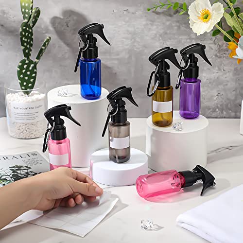 Roshtia 20 Pcs Small Spray Bottle with Keychain 2 oz Plastic Mini Spray Bottles Refillable 60ml Travel Size Spray Bottle with 1 Sheet Sticker Empty Hand Sanitizer Containers for Face Wash, 5 Colors