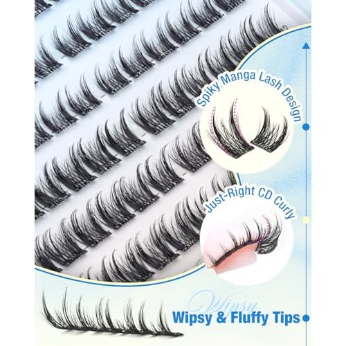 Self Adhesive Lash Clusters 10-14MM Short Self Adhesive Eyelashes Wispy Eyelash Clusters Pre Glued Manga Cluster Lashes Spiky Natural Individual lashes CD Curly Press On Lashes by Lvmixwig