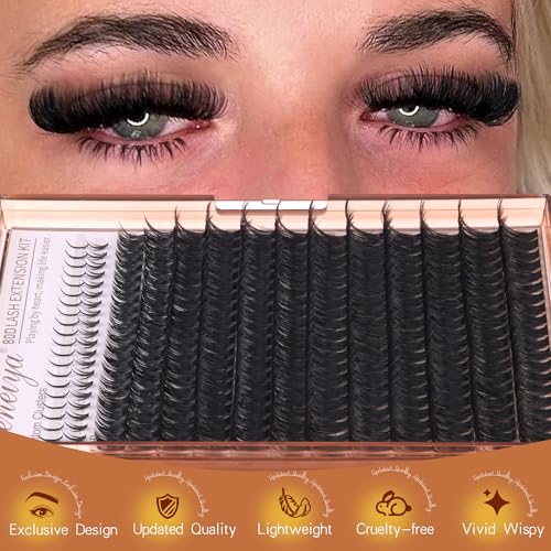Geeneiya Cluster Eyelash Extensions with Bottom Lash Clusters 10-20mm DIY Lash Extension Wispy Volume Eyelash Clusters and Manga Spike Under Lashes for Beginners