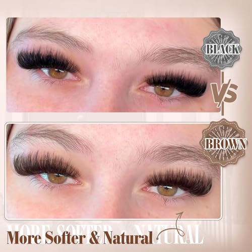 Yawamica Brown Fluffy Lash Clusters 100D Volume Wispy Eyelash Clusters 10-18mm D Curl Eyelash Extensions Individual Lashes Dark Brown Cluster Lashes DIY Brown Lash Extension by Self