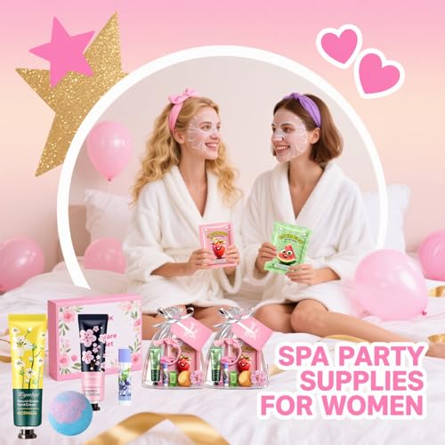 55Pcs Spa Party Supplies for Girls, Birthday Sleepover Party Favors Supplies for Women & Teens, Hand Cream, Lip Balm, Under Eye Patches, Lip Mask Skin Care Spa Kit, Foot Bath Bombs, Mothers Day Gifts