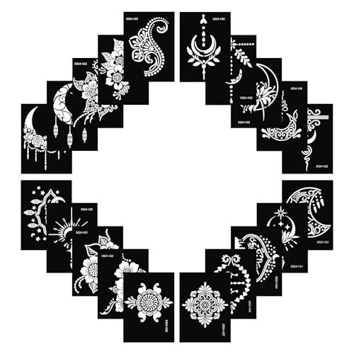 20 Sheets Temporary Tattoo Stencil Kit, Tattoo Templates for Real Tattoos Mehndi Stencils for Kids Teens Adults Body Paint