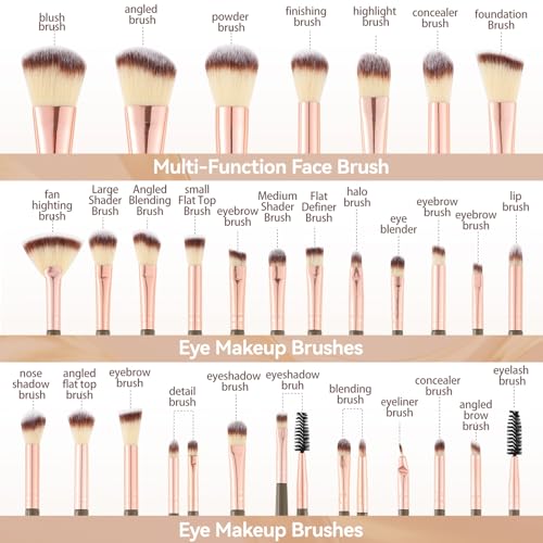 Makeup Brush Set for Foundation Concealer Eyeshadow and Travel, Include Make Up Brush, Sponge, 56PCS Brown