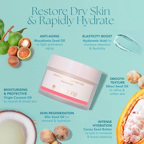 Pure Fiji Hydrate & Nourish Gift Skin Care Set 4 in 1 Include: Body Lotion, Body Butter, Nourishing Exotic Coconut Oil, Lip Balm, Christmas Gifts for Women - Dragon Fruit