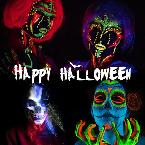 Glow in The Dark Face Body Paint, Glow In The Dark Under UV Black Light Sticks Makeup Neon Face Painting Kits for Adult Halloween Festival Accessory Glow Party Supplies (24 color pen)