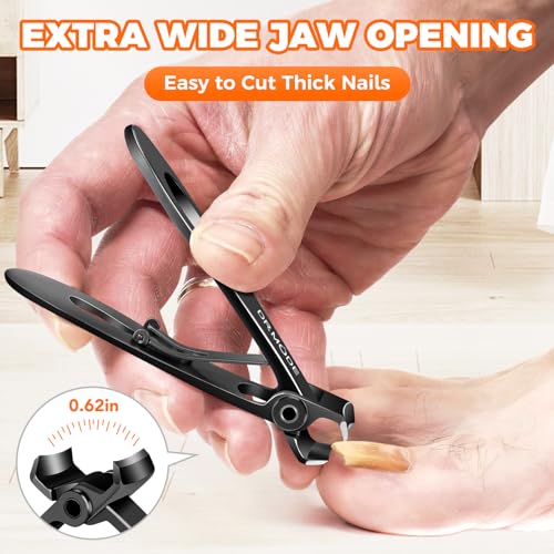 Toenail Clippers for Seniors Thick Toenails, Heavy Duty Large Toe Nail Clippers for Men Thick Ingrown Nails with Wide Opening, Anti Splash Fingernail Clipper with Catcher, Slanted Curved Nail Cutter