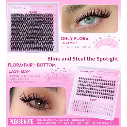 Geeneiya FLORA Lash Clusters, 8-18MM Wispy Eyelash Clusters, Natural Cluster Lashes for Beginners, Waterproof Cluster Eyelash Extensions DIY Lashes (Not Kit)