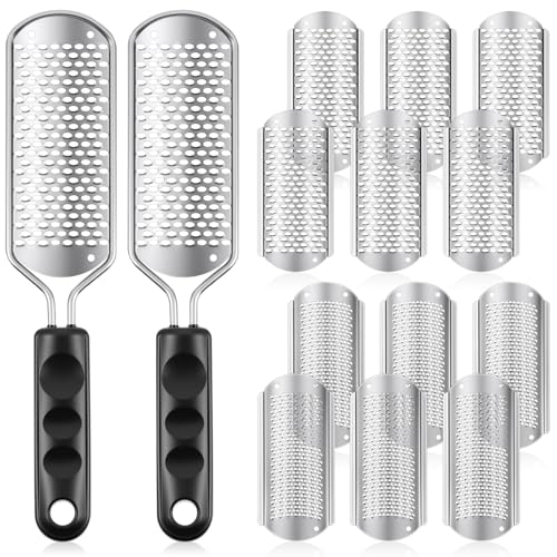 Moxweyeni 14 Pack Colossal Foot File Pedicure Tools Sets with 2 Styles Large and Small Hole Replacement Callus Remover Blades, Stainless Steel Detachable Pedicure Foot Rasp for Dead Skin Remover