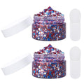 Wehhbtye 2 Set 4th of July Face Glitter, 3.5oz Red White Blue Body Glitter Gels with 2 Silicone Brush, Patriotic Sequins Gel for Independence Day Party Body Hair Nail Makeup Costume Decoration