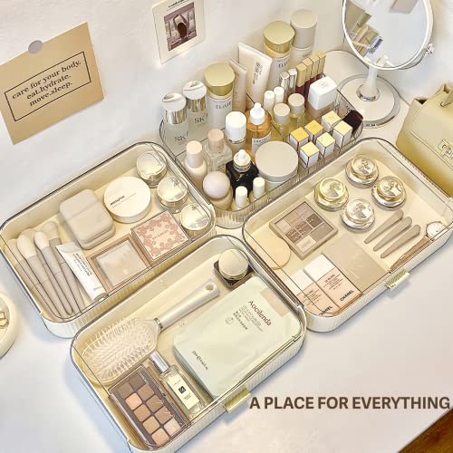 Makeup Organizer with 3 Stackable Drawers, Bathroom Vanity Organizers and Storage, Ideal for Desk and Dresser Countertops, Great for Cosmetics, skincare, Lipsticks, Nail Care