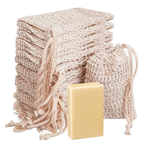 15 Pack Soap Bag, TACYKIBD Natural Sisal Soap Saver Bag with Drawstring, Exfoliating Soap Pouch for Foaming Drying Soap Mesh for Message Peeling Bath Shower Scrubber Use