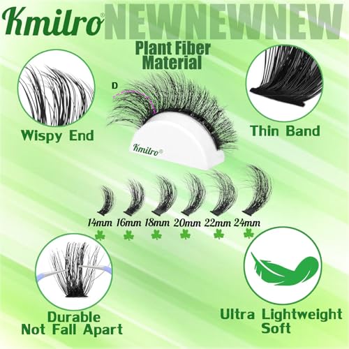 Kmilro Thick Lash Clusters 14-24mm Long 240D Cluster Eyelash Extensions Waterproof Volume Eyelash Clusters 192Pcs Individual Lashes Soft Wispy False Eyelashes DIY Lash Extension