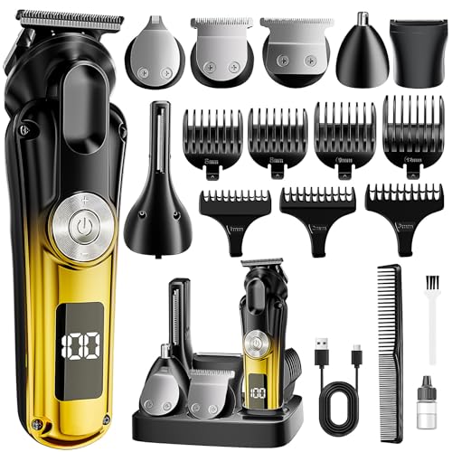 6-in-1 Hair Clipper Beard Trimmer for Men, IPX6 Waterproof Electric Shaver Razor&Cordless Hair Clipper Grooming Kit Hair Trimmer for Nose, Body, Face and Mustache, Gifts for Men