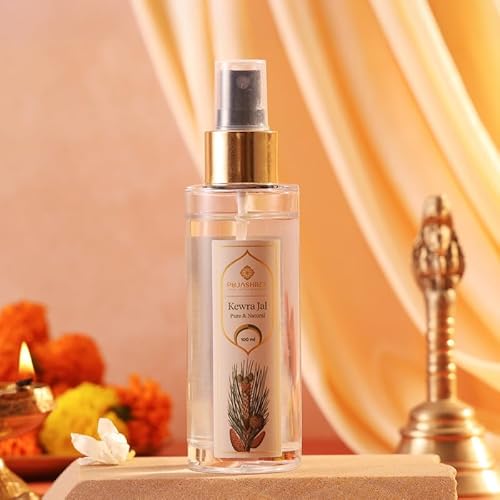 Pujashree Pure Kewra Jal - 100ml Glass Bottle with Spray Pump | Organic & Natural Kewra Water | Face Toner for Skin & Face Glow | Kewda/Kevda/Keora Water for Cooking Flavour Essence