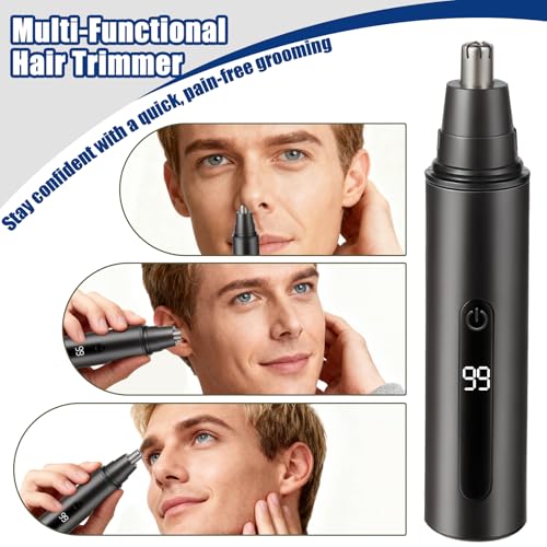 SYAWS Nose Hair Trimmer for Men and Women,USB Rechargeable Eyebrow & Facial Hair Remover with LED Display,Aluminum Alloy Shell with IPX7 Waterproof,Dual Edge Blades for Easy Cleaning (Pink Gold)