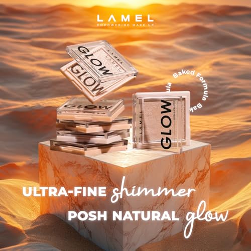 LAMEL Glow Highlighter: Face Make Up & Contour Palette in Deep, Vibrant Colors - Natural Shimmer - Compact Size & Perfect for Travel - Cruelty Free - 3.8gr/0.13 oz 402 (Sun)