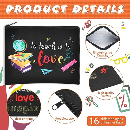 Hillban 32 Pcs Teacher Appreciation Gifts Bulk Colorful Appreciation Makeup Bag Funny Pencil Pouch for Women Thank You Gifts for Teacher Birthday Retirement(Lovely)