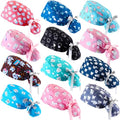 12 Pcs Dental Scrub Cap for Women Nurse Cap with Button Adjustable Dentist Surgical Hat Long Hair Ponytail Pouch Hat