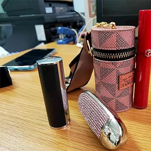 2Pcs Lipstick Organizer, Luxury Leather Lip Gloss Bag, Mini Lipstick Case with Keychain, Girls travel Lipgloss Makeup Storage Holder for Purse Perfume Fingernail Polish (White, Pink)