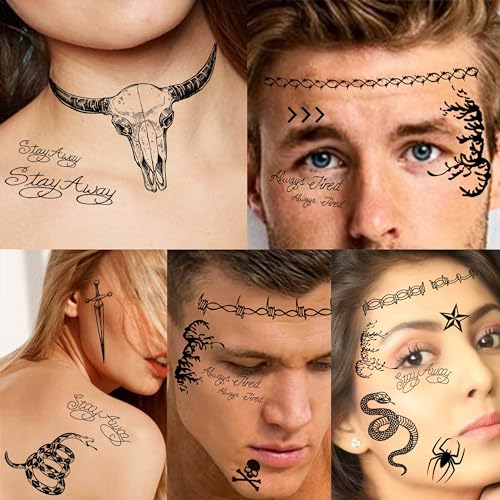5 Sheets Large Malone Tattoos For Men Women Adults, Halloween Malone Face Tattoos Sticker Prisoner Prison Set, Barbed Wire Rapper Temporary Tattoo Sticker Inmate Party Accessories Makeup Kit