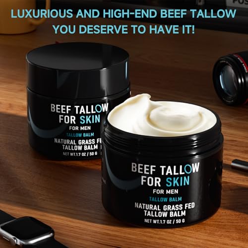 Beef Tallow for Skin, Beef Tallow Skin Care for Men, Mens Skincare Moisturizer for Face Neck Deeply Nourishing, Unscented Original Tallow Face Moisturizer for Men, 3.4 oz