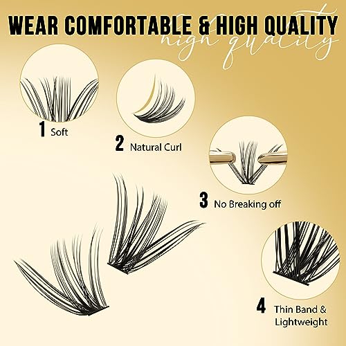 QUEWEL Lash Clusters 320Pcs Cluster Lashes 35D+45D D Curl Lash Cluster Eyelash Extensions Mix9-16mm Individual Eyelashes Clusters Wispy Lash Clusters Thin Band Soft to Use at Home(35D+45D D Mix9-16)