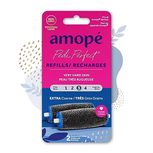 Amop? Pedi Perfect Electric Callus Remover Foot File Roller Head Refills, with Diamond Crystals, Removes Hard & Dead Skin, Extra Coarse for Very Hard Skin ? 2 Count