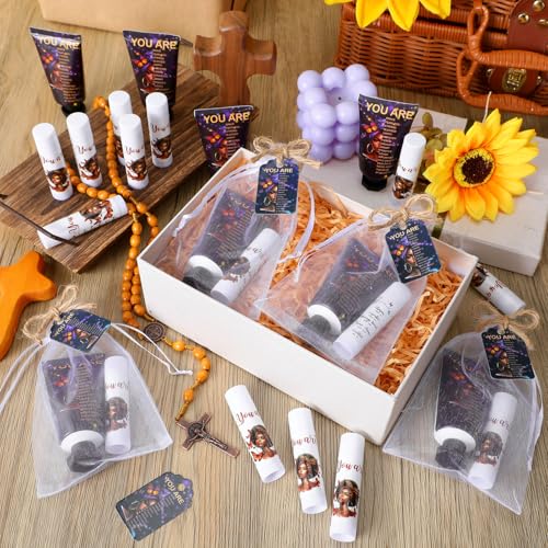 24 Sets Christian Hand Cream and Lip Balm Gift Set Christian Gift for Women Travel Size Hand Lotion Bible Verse Lip Balm Bulk for Baby Bridal Shower Mom Black History Month(African American)