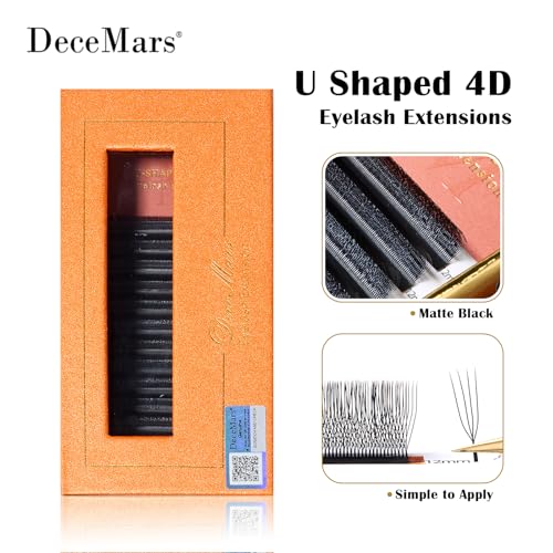 DeceMars 4D U Shaped Eyelash Extensions Supplies Easy Fans Russian Volume Crisscross Eyelashes Natural Soft YY Lash Extensions Handwoven Mesh Wispy Clusters Matte Black-0.07mm-D-8-15mm Mix