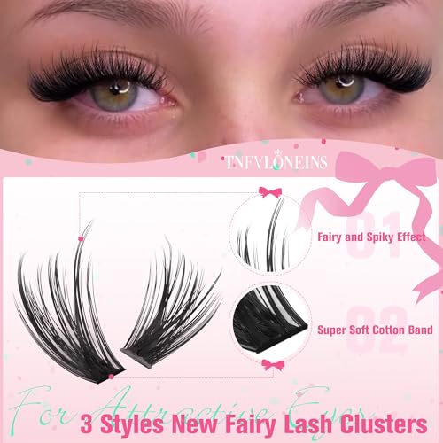 TNFVLONEINS Fairy Lash Clusters Wispy Cluster Eyelash Extensions Natural Eyelash Clusters 3 Styles Individual Lashes Clusters DIY Lash Extension Spiky Lash Cluster (300pcs 3Styles)