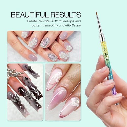 PANA Kolinsky 3D Acrylic Nail Brushes with Liquid Glitter Handle - For Professional Acrylic Powder Liquid Manicure Pedicure (Rainbow Color, Size #2)
