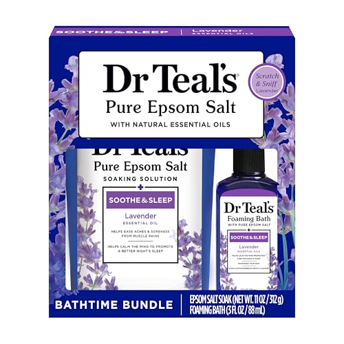 Dr Teal's Lavender Essential Oil Epsom Salt and Foaming Bath Sampler Set, 2 Piece
