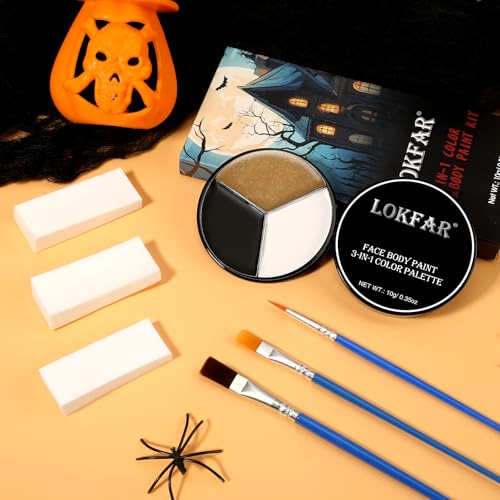 Black White Metallic Brown Face & Body Paint - Blendable Facepaint Foundation with Sponge & Brush for Skin, Professional Halloween Face Make-up Kit for Cat Deer Cheetah Leopard Tiger Lion Costume
