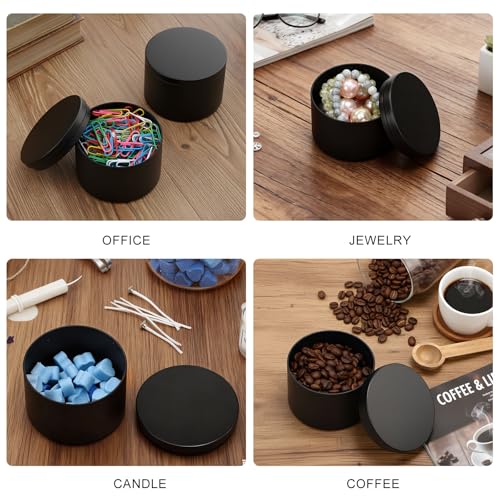 Therwen 48 Pack 8oz Candle Tins with Lids Black Aluminum Containers for Candle Making Supplies Empty Bulk Aluminum Tin Refillable Cosmetic DIY Gift Storage(Elegant)