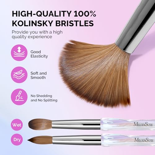MelodySusie Kolinsky Acrylic Nail Brush, 100% Pure Kolinsky Hair, Professional Nail Brush for Acrylic Powder Nail Extension and 3D Nail Carving, for DIY Home Salon, Size 14