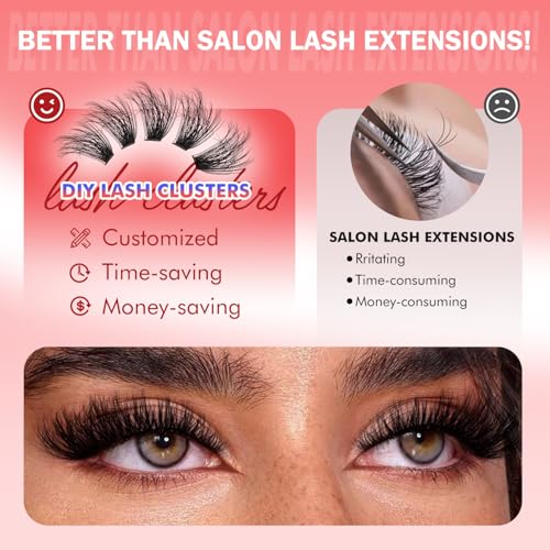 Lash Clusters Kit-800PCS DIY Eyelash Extension Kit with Bond & Seal, 30D/40D C Curl Cluster Lashes 8?16mm, Reusable Fluffy Natural False Eyelashes with Tweezers