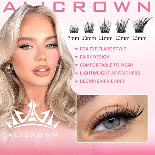 Fairy Lash Clusters Kit Wispy Cat Eye Lash Extensions Kit Natural Cluster Eyelash Extensions Kit with Lash Bond and Seal Fox Eye Individual Lashes Kit 7MM-15MM 133Pcs