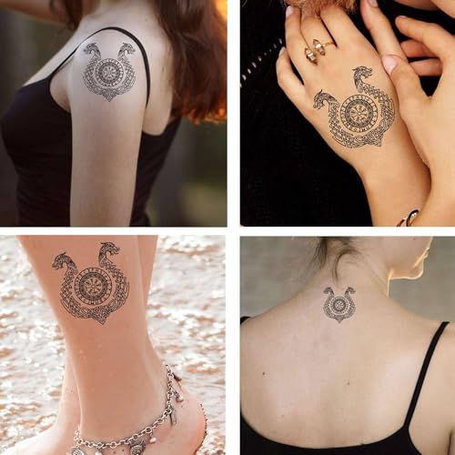 6 Sheets Viking Tattoos Temporary Fake Tattoos For Men Adults Aegishjalmur Helm of Awe Helm of Terror Icelandic Magical Staves Temporary Fake Tattoo For Women Neck Chest For Woman