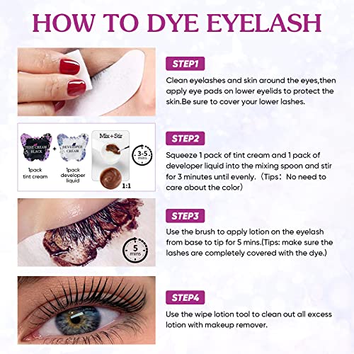 PERMANIA Lash Color Kit, Professional Natural Black Brow Color Lasts up to 4 Weeks for Newbie & Pro Kit Fast Quick Coloring (with silicone eye patch)