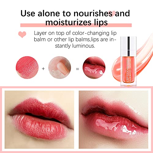 Hydrating Lip Glow Oil, Moisturizing Lip Gloss, Plumping Lip Oil, Non-Sticky Long Lasting Gloss, Transparent Lip Oil Tinted, Reduce lip lines