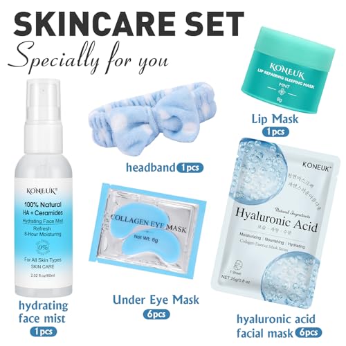 15 PACK Skincare Set with Facial Masks, Under Eye Patches, Face Mist, Lip Mask, Headband, Skin Care for Women, Travel Kit & Birtuday Gifts, Skin Care Gifts for Teens Girls, Mini Gifts Kit for Momen