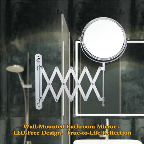 Welllink 8Inch XL Wall Mounted Bathroom Mirror, 1X/7X Magnification, High-Definition Glass, Chrome Finish, Space Saving Design