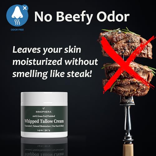 Whipped Beef Tallow Cream for Skin Care ? Grass Fed & Grass Finished ? 100% Natural Moisturizer for Sensitive Skin ? Handmade Face & Body Lotion ? Unscented & Odorless ? 1.4 oz.