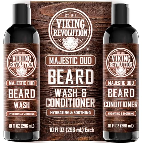 Viking Revolution Beard Wash and Beard Conditioner for Men with Argan Oil and Jojoba Oil - Beard Softener and Strengthener Beard Care Beard Shampoo and Conditioner with Beard Oil (10oz, Majestic Oud)