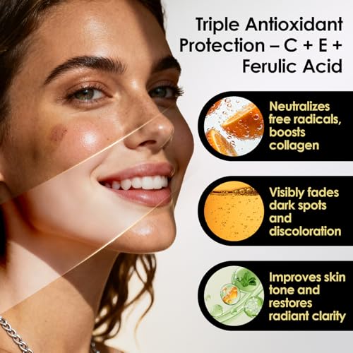 Vitamin C Serum 15% ? Brightening & Anti-Aging Serum with Vitamin E, Ferulic Acid & Hyaluronic Acid for Radiant Skin, 1 Fl Oz