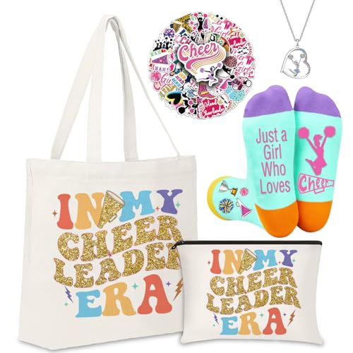 Cheerleader Gifts Set Women Including Cheerleader Makeup Bags Cheerleader Necklace Cheerleading Socks Cheerleader Stickers-Cheerleader Lovers Gifts