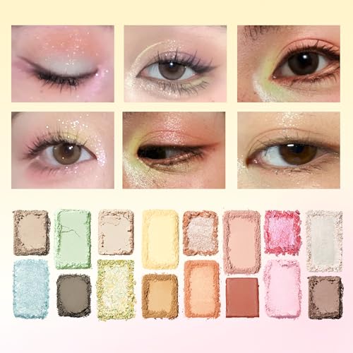 16-Color Eyeshadow Palette Lime Cream Edition - Crease-Proof & Blendable,Pastel Spring Tones with Multi-Texture Shimmers for Daily Wear, Dating (#14Flipped)
