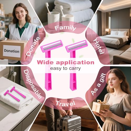 Women's Disposable Razors Individually Wrapped Twin Blade,Disposable Razors Women Bulk with Clear Safety Cap for Men Women Camping Traveling Home Bathing Hotel (pink, pack of 100)