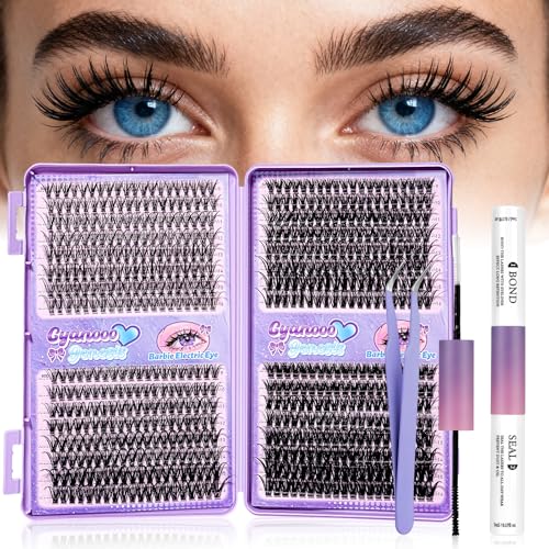Lash Clusters Kit 640pcs 30D 40D 50D 60D D Curl 9-16mm Individual Lashes Fluffy Wispy Lightweight Thin Band DIY Eyelash Extensions with Bond and Seal + Tweezers for Beginners At Home Natural Full Look